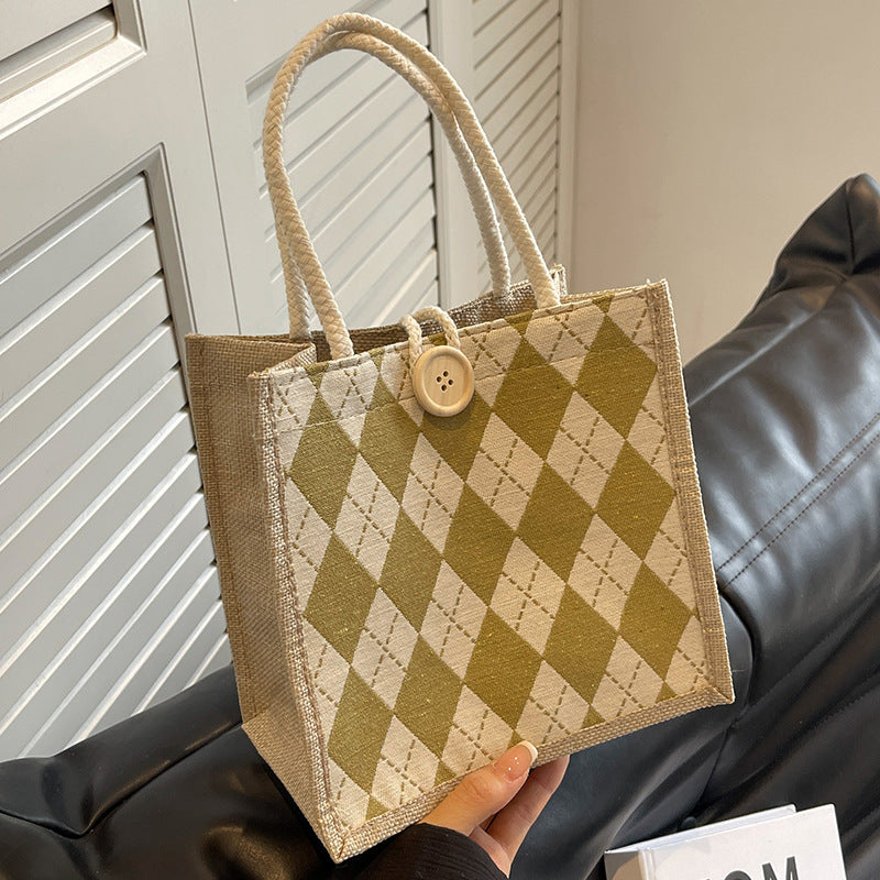 Lunch Box Canvas Female Single Rhombus For Handbags