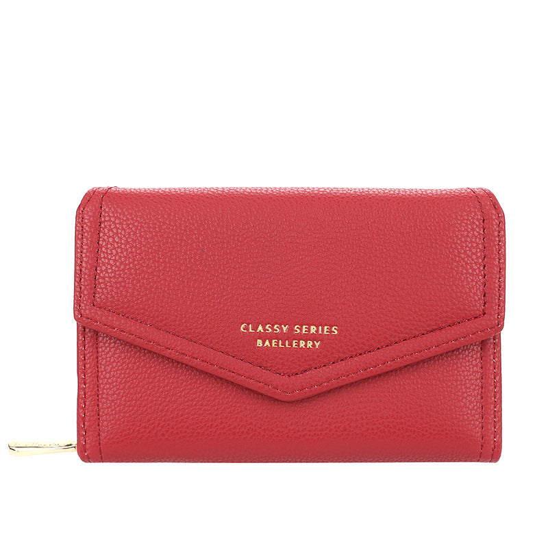 Women's Short Korean Style Large Capacity Zipper Litchi Purses