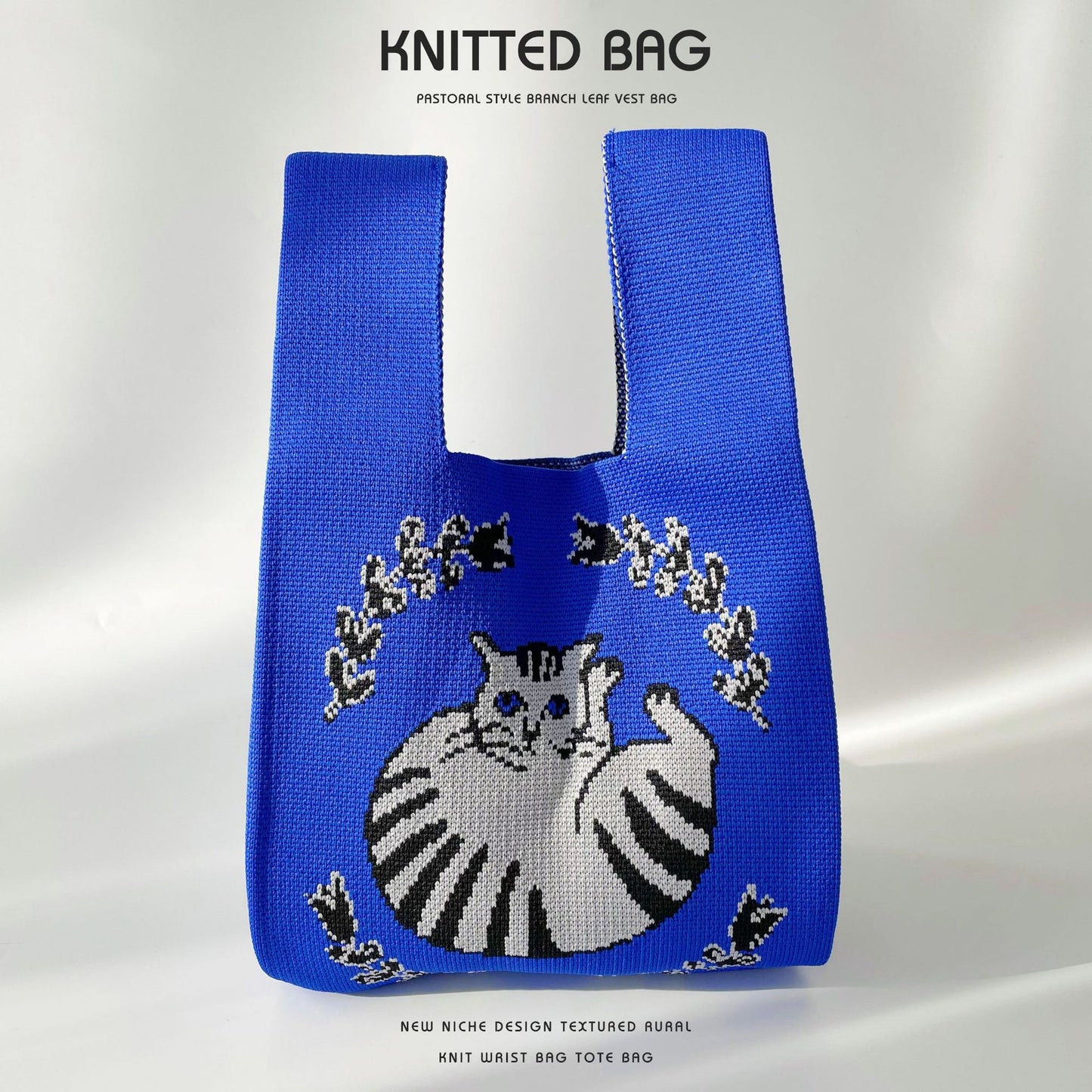Design Cute Fat Cat Knitted Hand Shoulder Bags