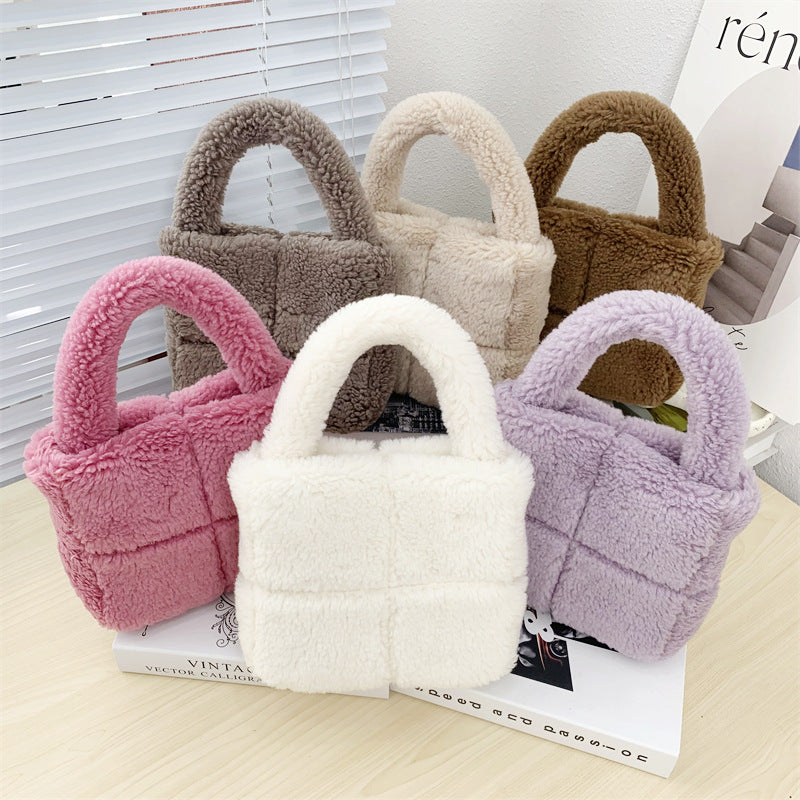 Women's Grid Plush Particles Woolen Type Fashion Retro Suction Bags