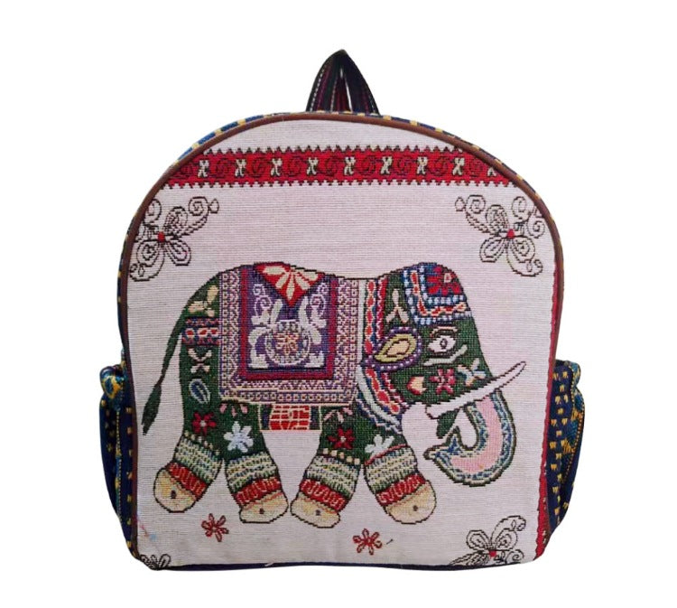 Style Gold Silk Embroidered Elephant National Backpacks