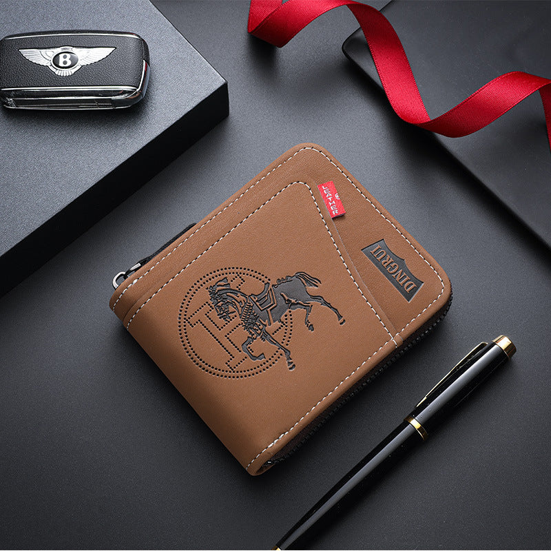 Men's Chain Retro Style Horizontal Zipper Fashion Short Men's Wallet