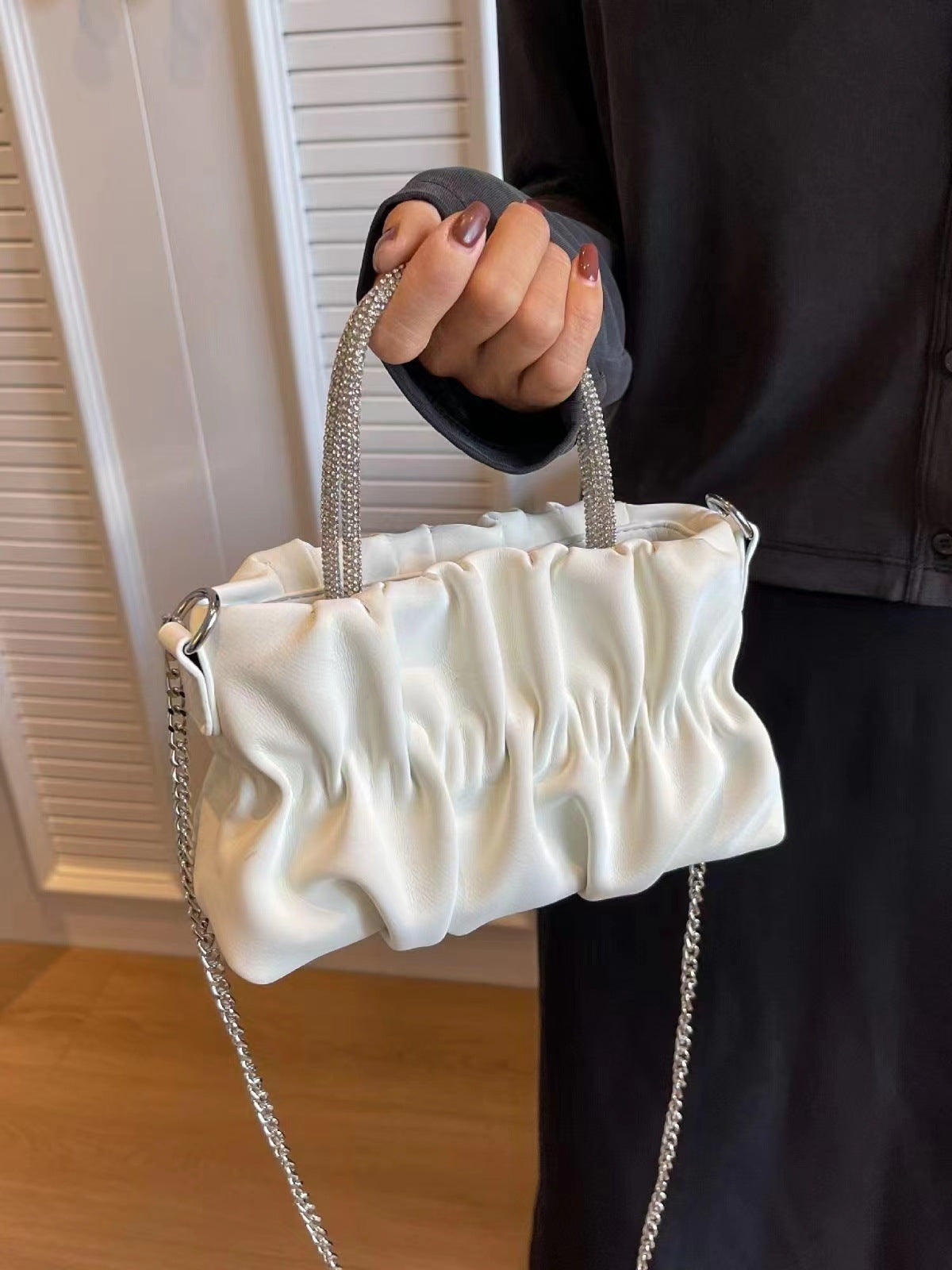 Women's Rhinestone Early Spring Candy Color Pleated Handbags