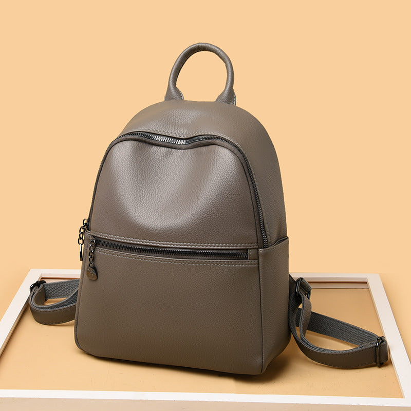 Women's Leather Fashion Simple Large Capacity Soft Backpacks