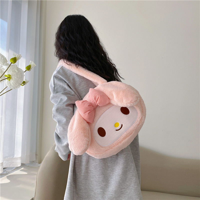 Super Cute Sweet Plush Single Rabbit Cartoon Large Handbags