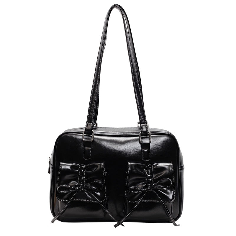 Women's Vintage Bow Simple Texture Big Pleated Bags
