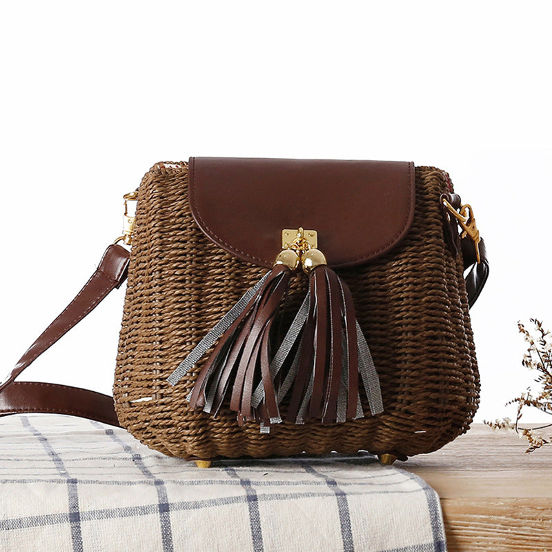 Women's Rattan Weave Fresh Straw Beach Vacation Crossbody Bags