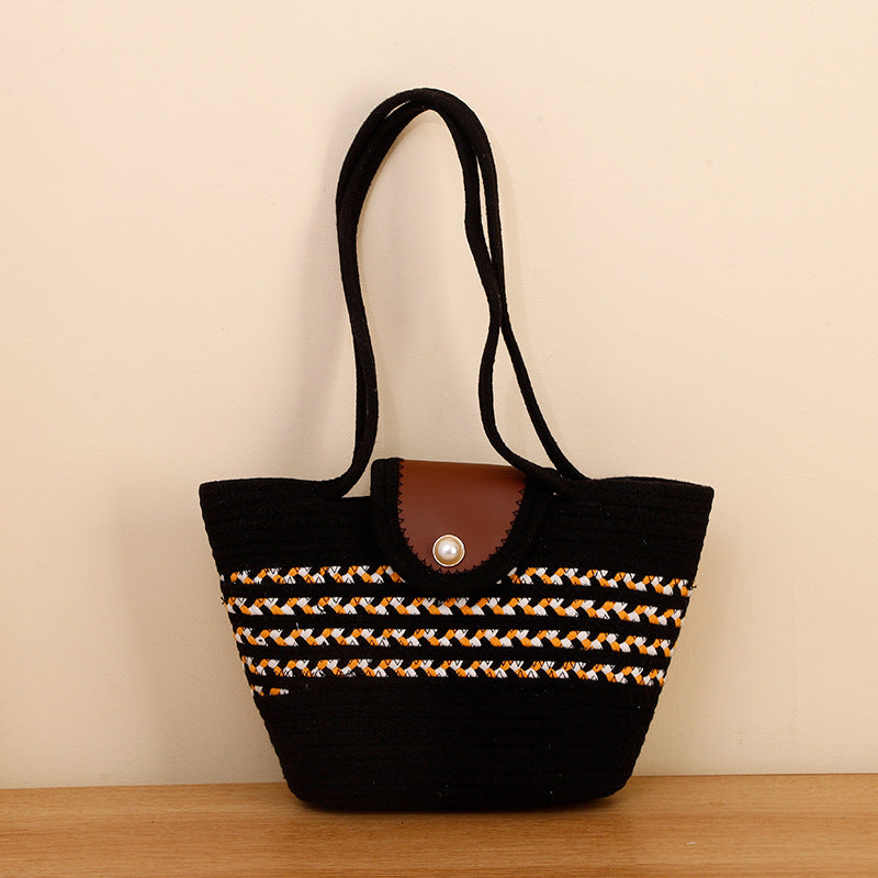 Women's Braid Cotton Woven Large Capacity Trendy Handbags