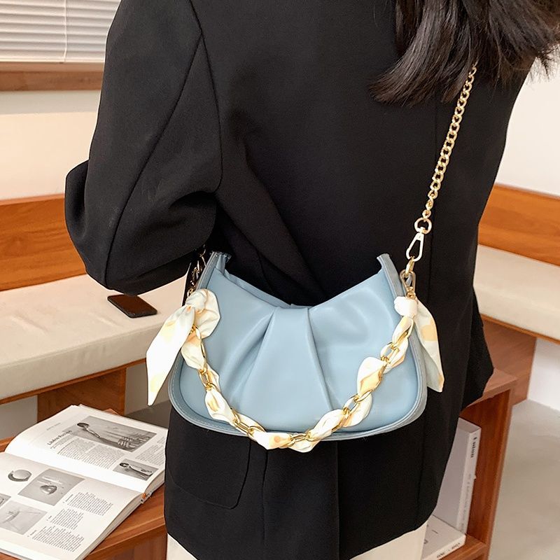 Women's Underarm Fresh Design Pleated White Summer Crossbody Bags