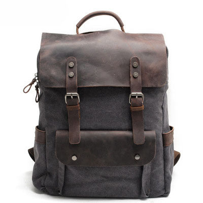 Canvas Neutral College Style Cotton With First Layer Crazy Horse Backpacks
