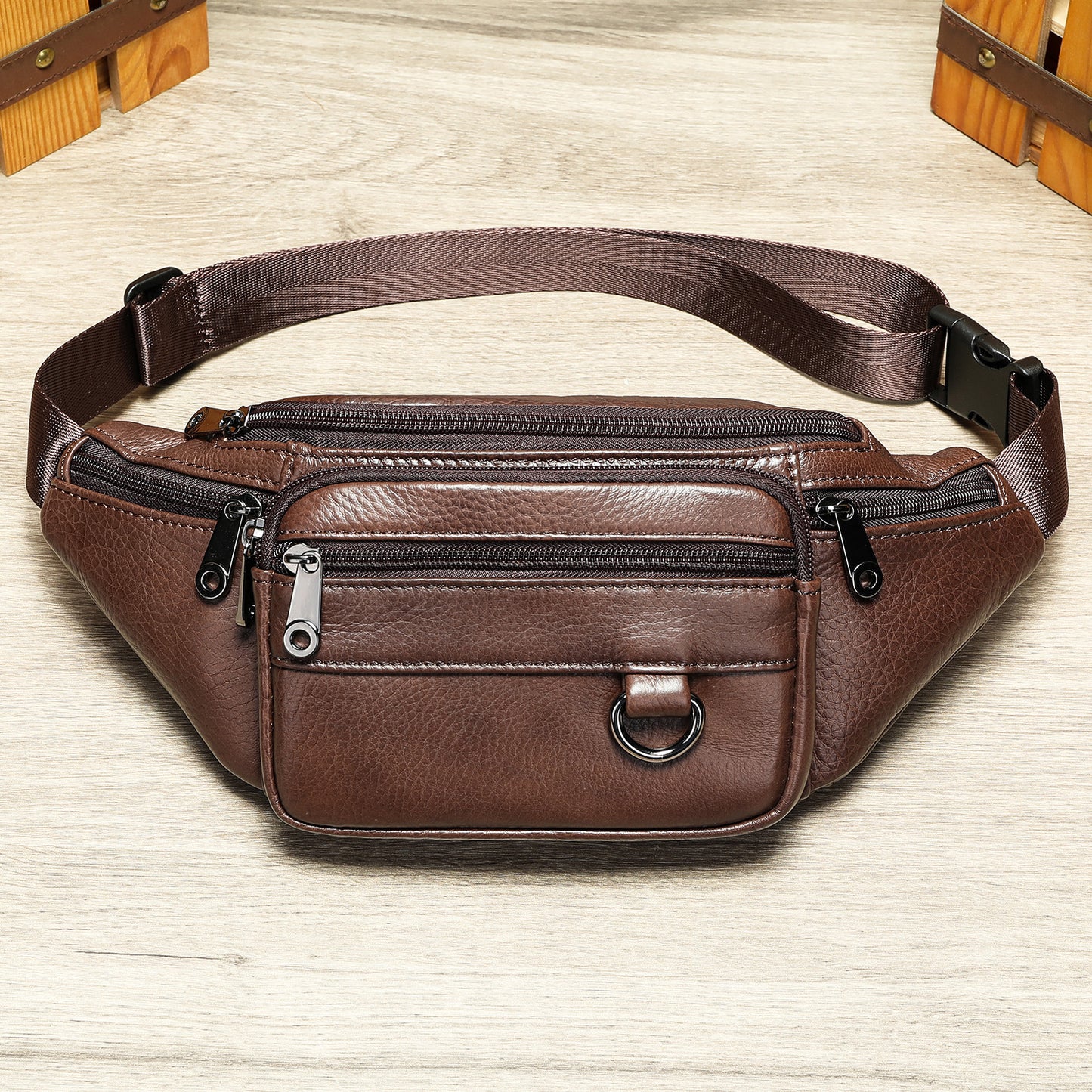 Men's Business Sheepskin Pocket Black Mobile Leisure Men's Waist Packs