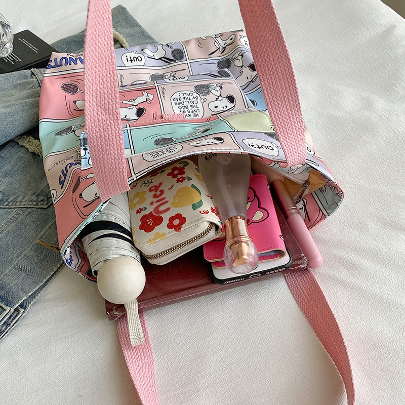 Women's Cartoon Canvas Simple For Class Shoulder Bags