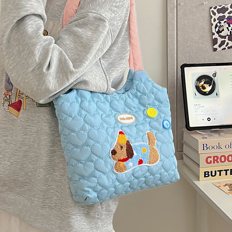 Women's Cartoon Quilted Love Hand Shopping Mummy Shoulder Bags