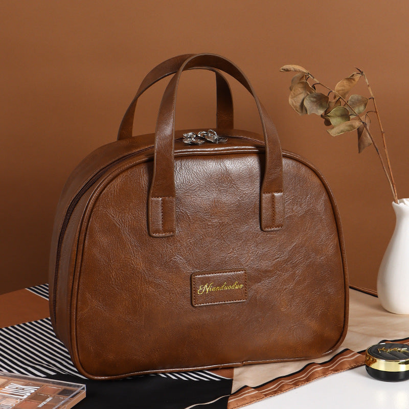 Women's Oil Wax Leather Retro Large Capacity Fashion Cosmetic Bags