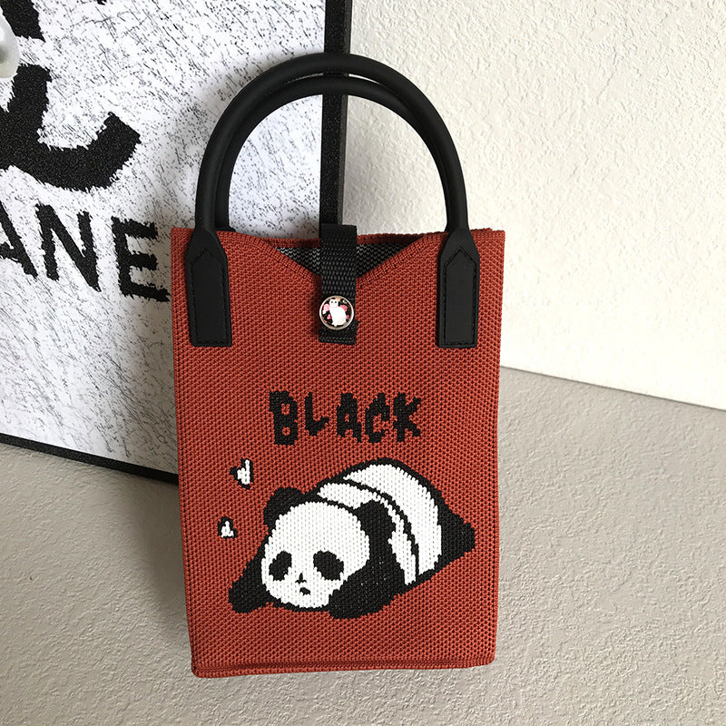 Women's Korean Style Panda Knitted Personal Leisure Handbags