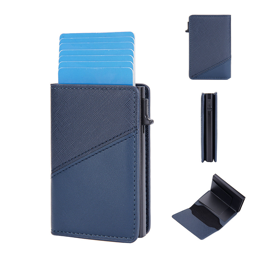 Men's Contrast Color Side Push Aluminum Box Card Holder