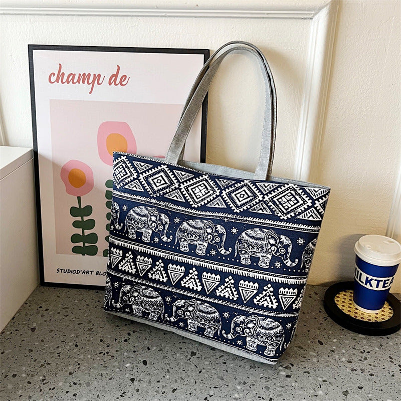 Women's Canvas Vintage Printed Big Artistic Shoulder Bags