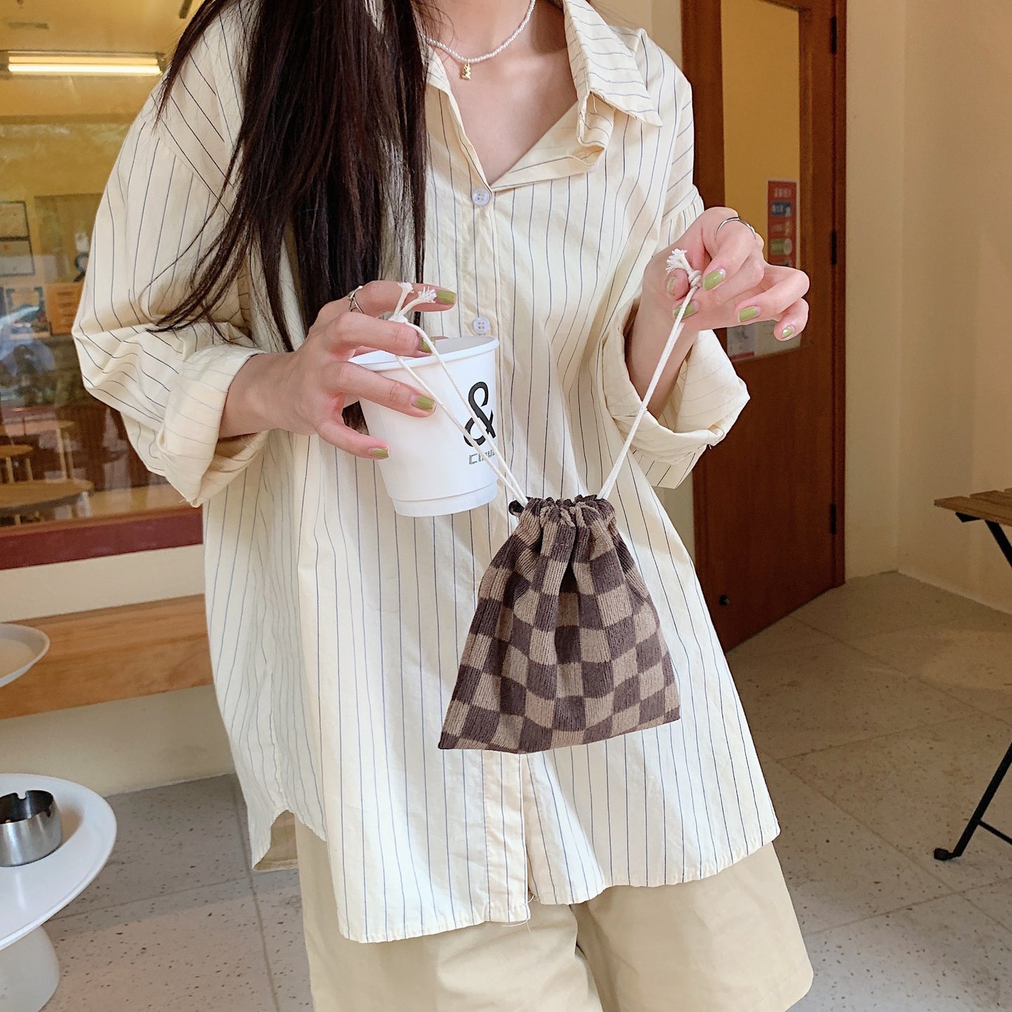 Drawstring Pocket Cute Cloth Female Organizing Bags
