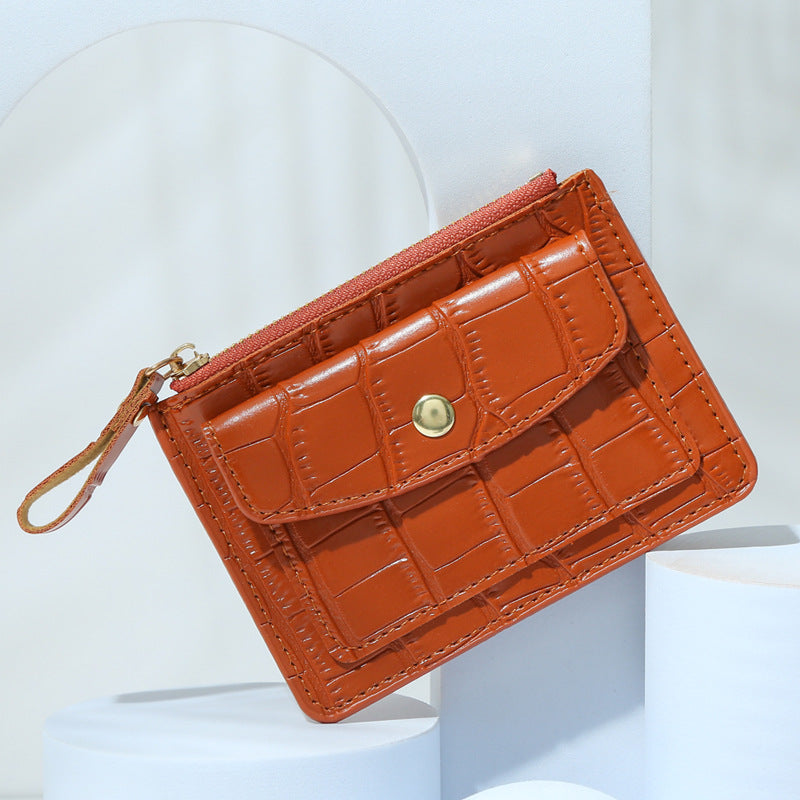 Zipper Slot Female Candy Color Crocodile Card Holder