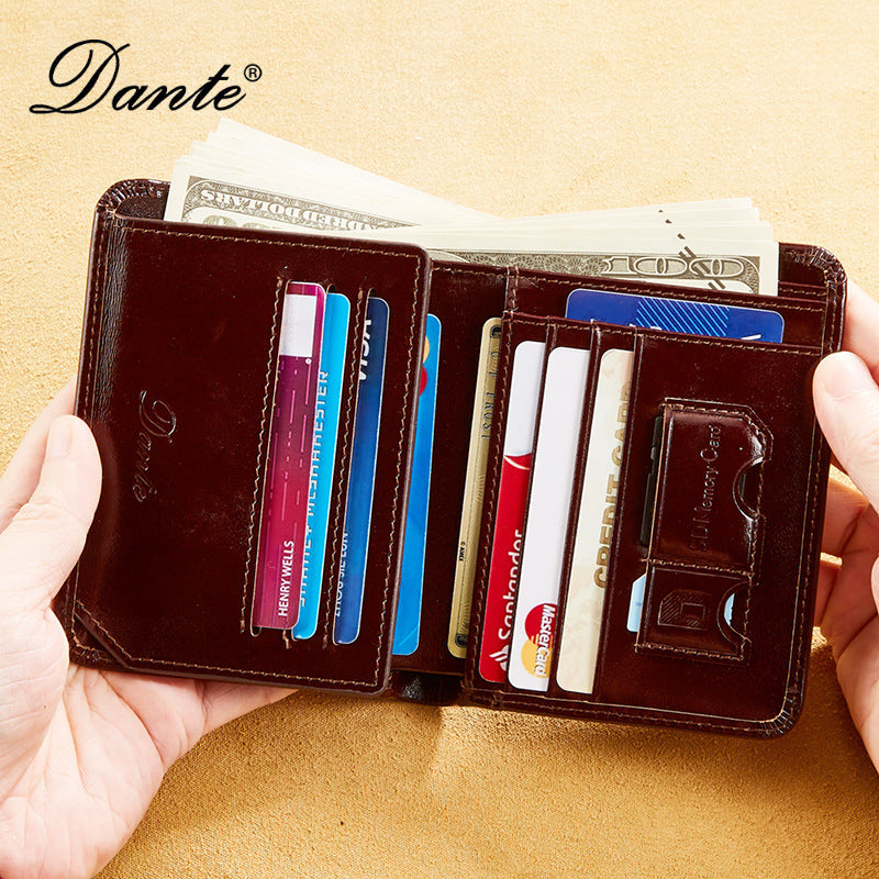 Men's Genuine Leather Oil Wax First Layer Cowhide Men's Wallets