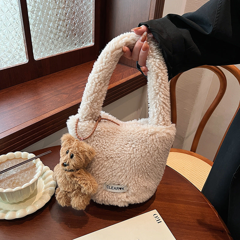 Classic Plush Corner Design Large Capacity Shoulder Bags