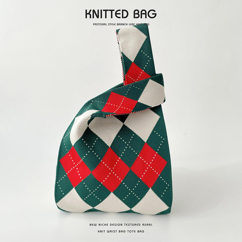 Design Hit Color Diamond Lattice Knitted Shoulder Bags