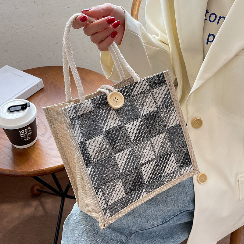 Women's Canvas Portable Sack Fashion Hand Carrying Lunch Handbags