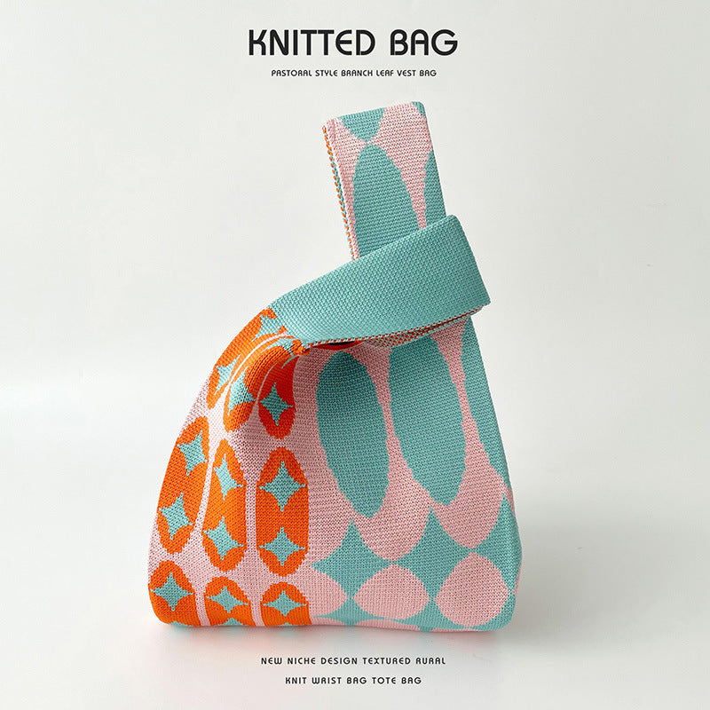 Women's Contrast Color Dot Knitted Large Capacity Shoulder Bags