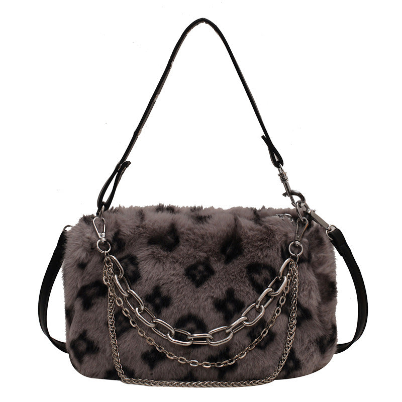 Women's Print Rex Rabbit Fur High-grade Western Style Shoulder Bags