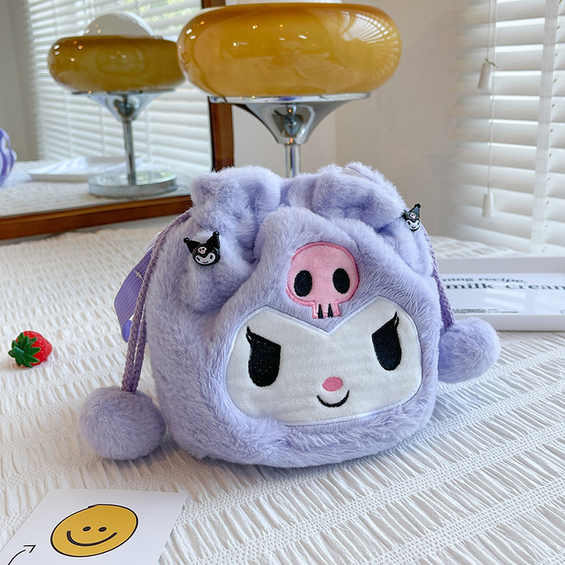 Cartoon Plush Cute Rabbit Drawstring Furry Shoulder Bags