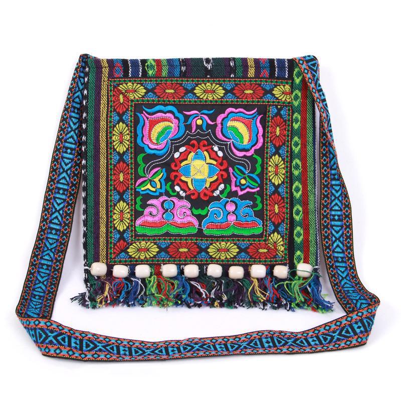 Style Embroidered Striped Cloth Tassel Camellia Crossbody Bags