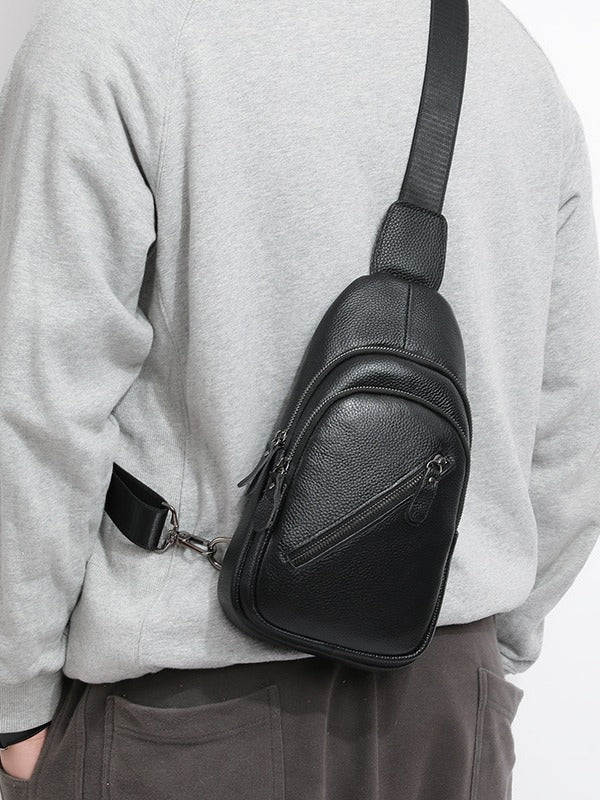 Men's Leather First Layer Cowhide Texture Men's Chest Bags