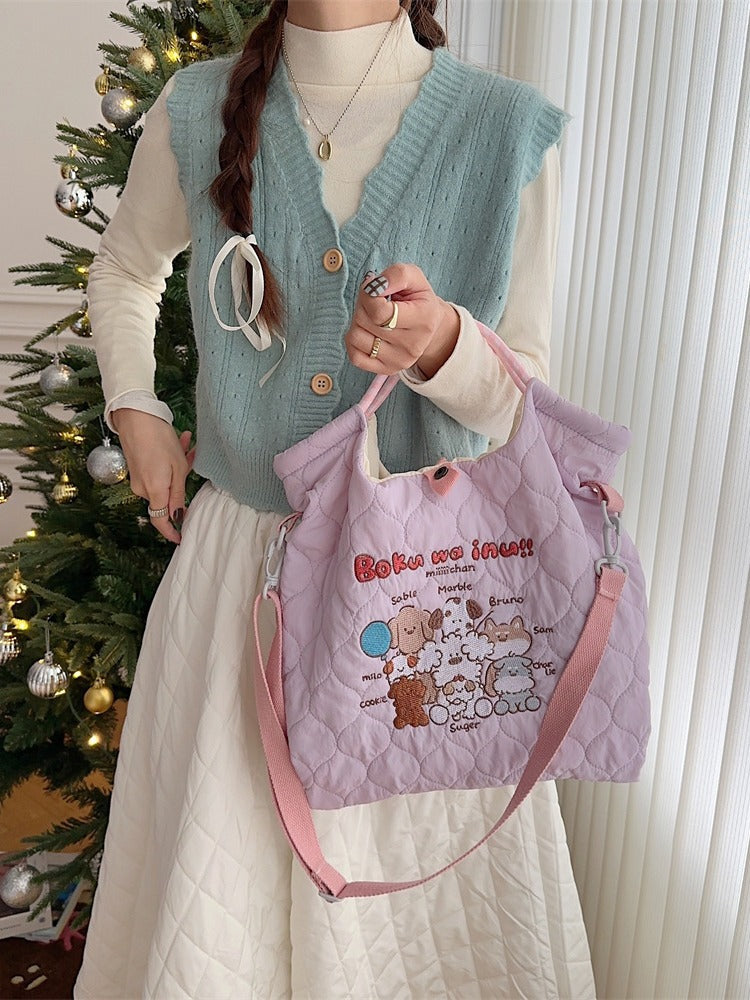 Style Soft Cute Embroidered Quilted Cotton Large Capacity Handbags
