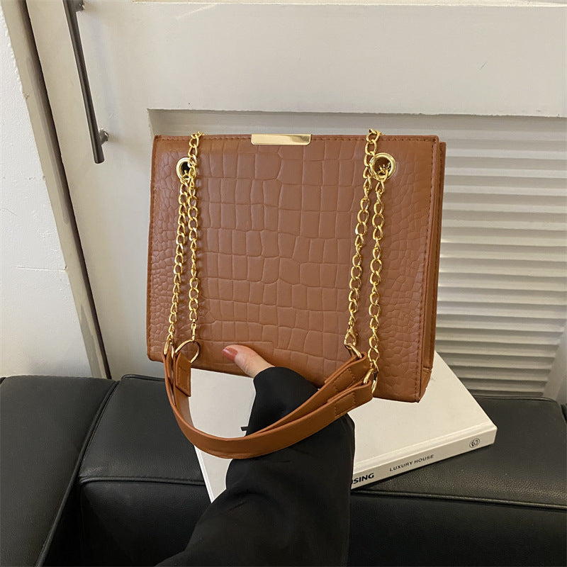 Versatile Fashion Commuter Chain Textured Large Small Square Bags