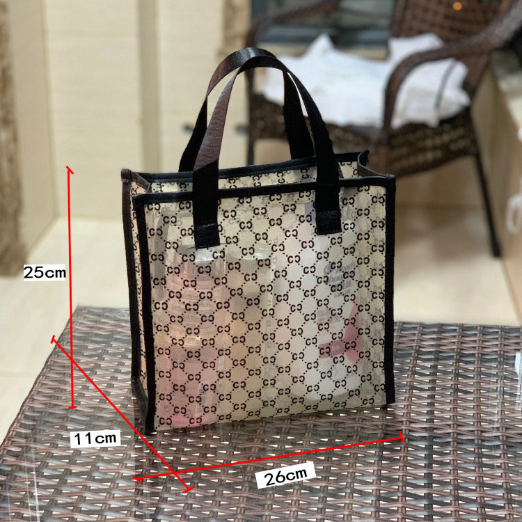 Women's Mesh Flocking Transparent Cutout Large Capacity Handbags