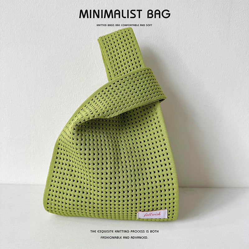 Solid Color Hollow Knitted Simple Versatile Handbags
