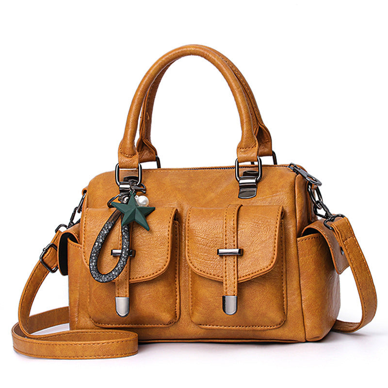 Solid Color Simple Authentic Leather Tactile Feel Tassel Shoulder Bags