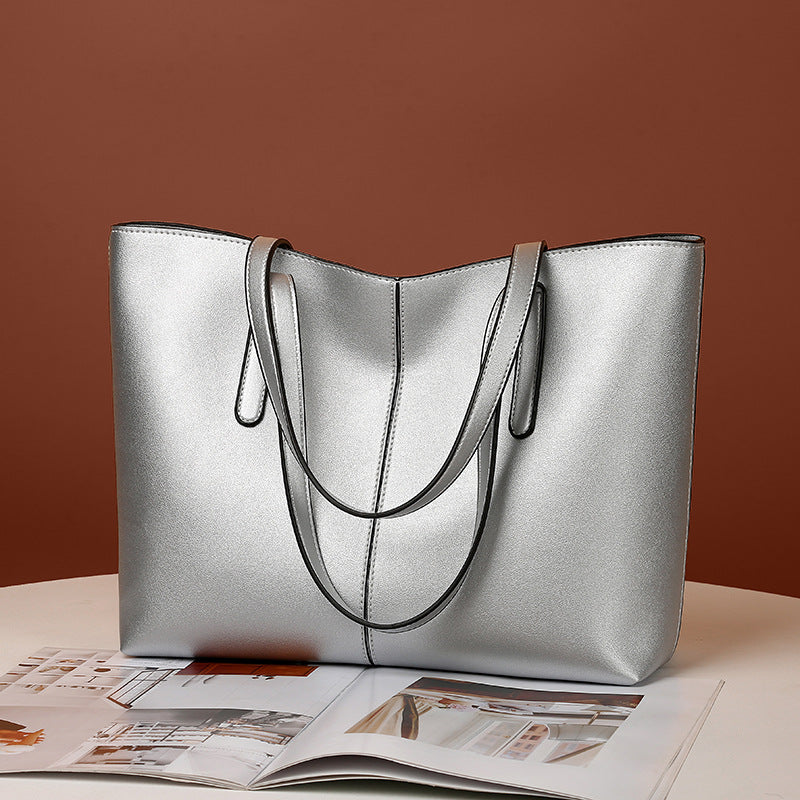 Women's Capacity Soft Leather Textured Simple Shoulder Bags