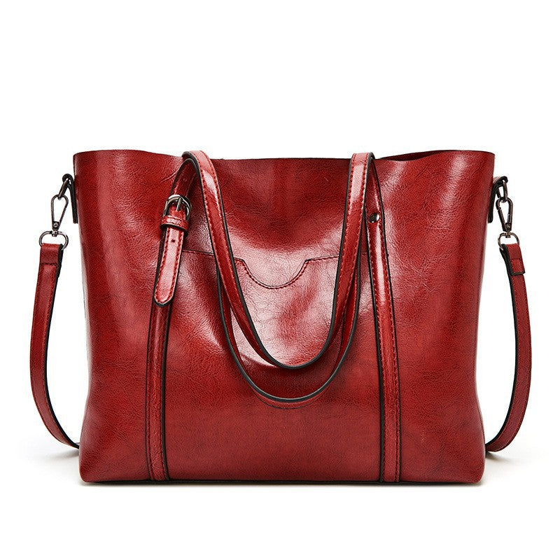 Women's Fashion Oil Wax Leather Portable Shoulder Bags