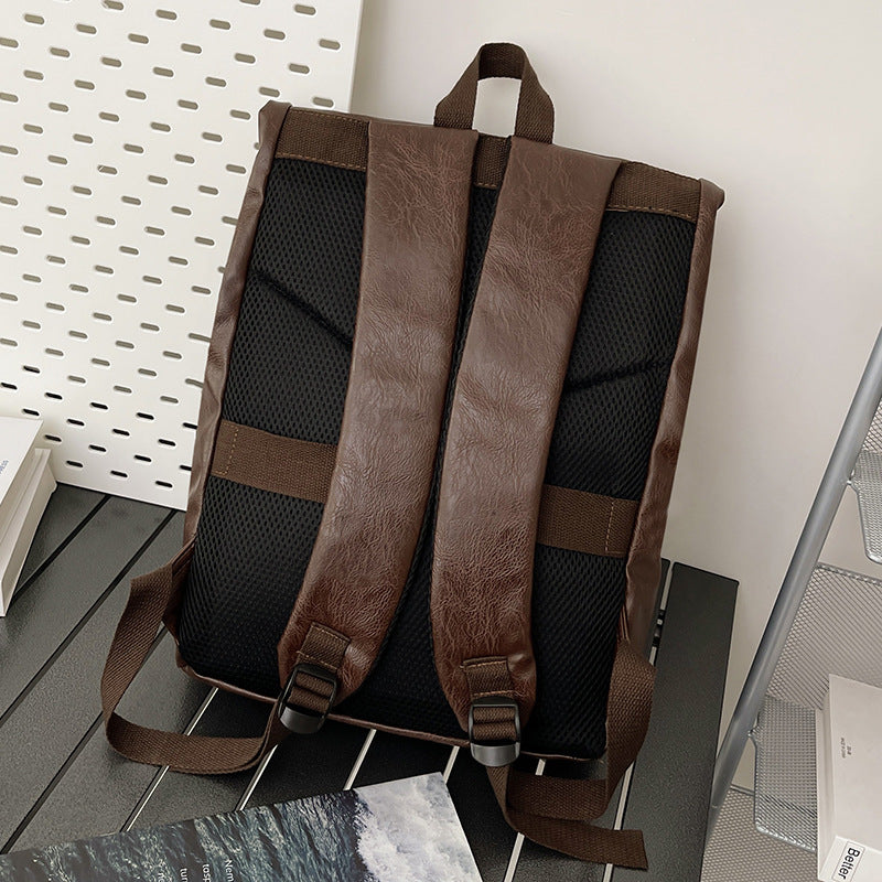 Leather Retro Leisure Solid Color Large Backpacks