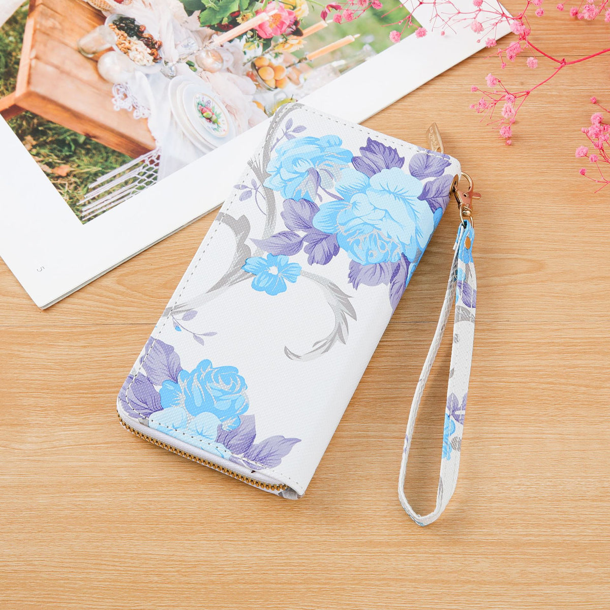 Women's Long Single-layer Printed Rose Mobile Clutch Ladies Wallet