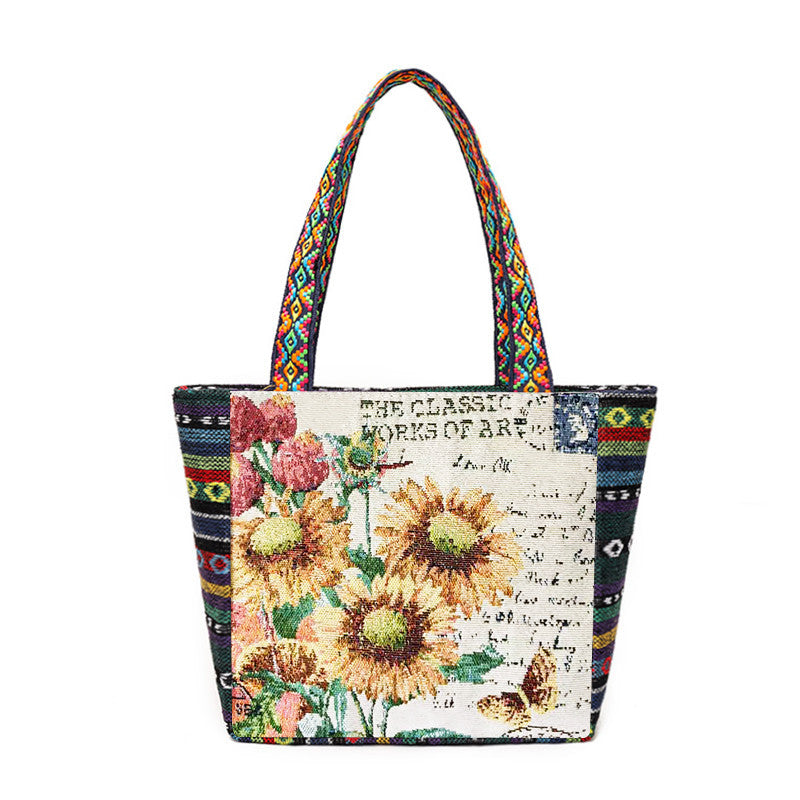 Women's Style Canvas Outing Double-sided Woven Durable Handbags
