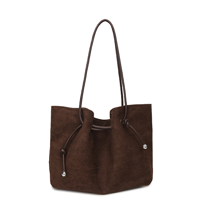 Suede Trendy Versatile Commuter For Drawstring One Women's Shoulder Bag