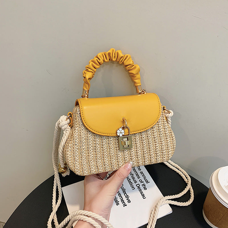 Women's Summer Straw Fashion Box Pleated Beach Bags