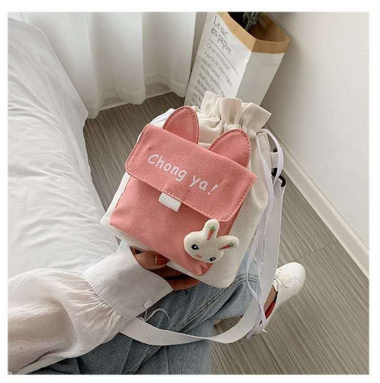 Cute Korean Style Color Matching Canvas Women's Messenger Bag