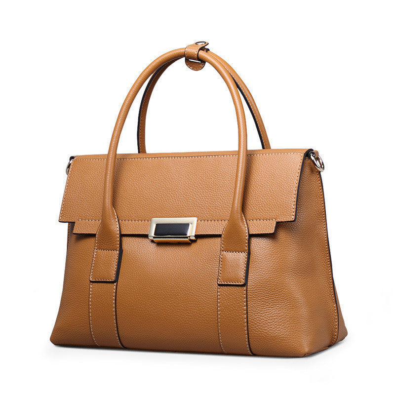 Women's Cowhide Solid Color Stitching Large Business Handbags
