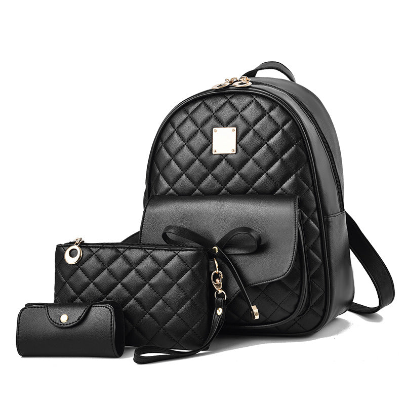 Women's Bow Trendy Rhombus Three-piece Set Backpacks
