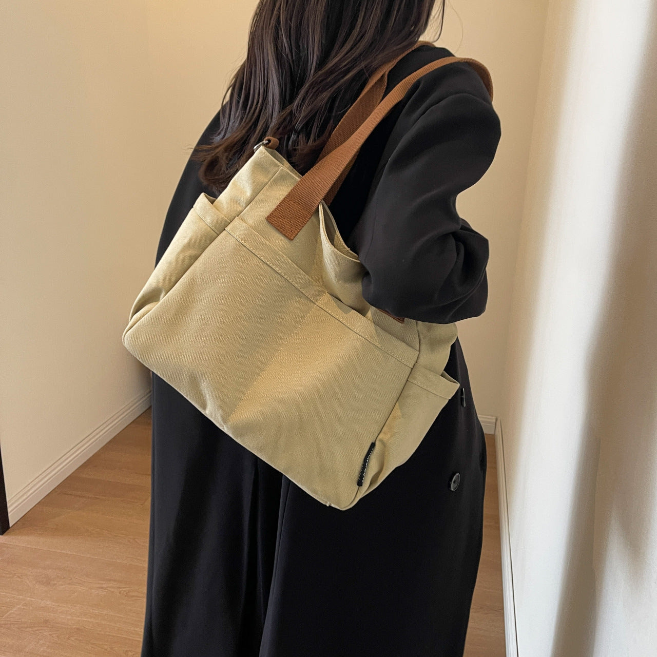 Women's Fashion Simple Solid Color Canvas College Crossbody Bags