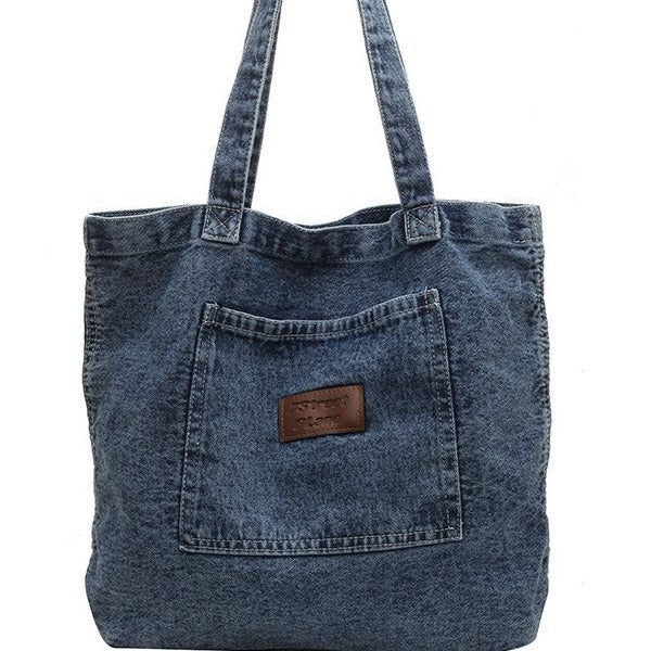 Style Leisure Artistic Washed Denim Cloth Texture Large Crossbody Bags