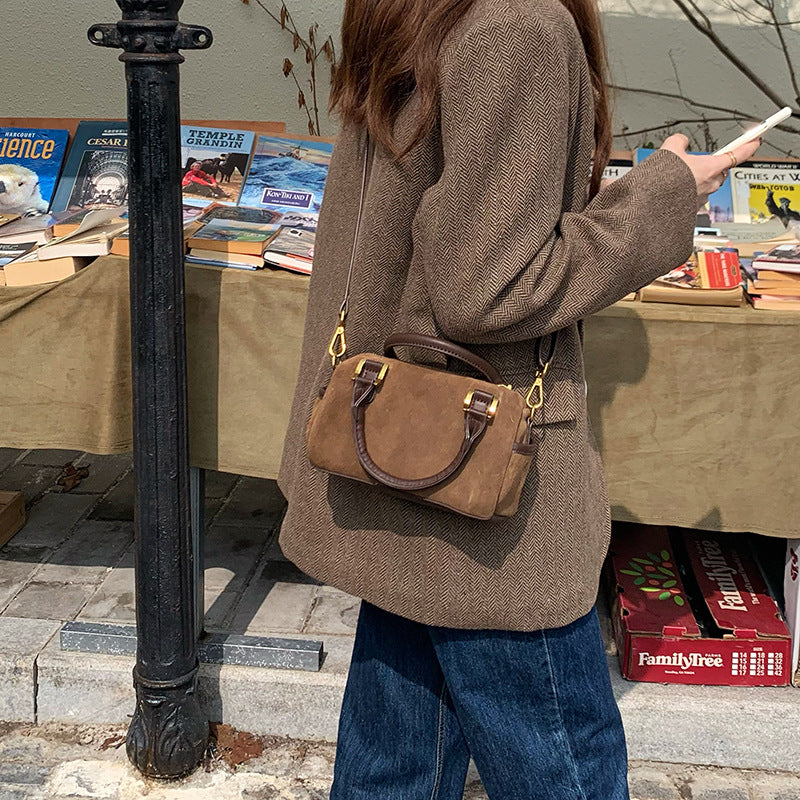 Korean Style Vintage Suede Pillow Boston Crossbody Bags